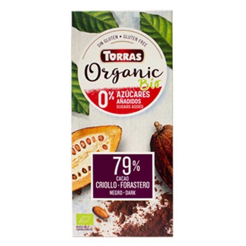 CHOCOLATE NEGRO 79% BIO SIN AZUCAR S/G TORRAS (100 GR)